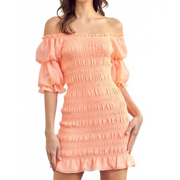NEW MUSTARD SEED tiered sleeve smocked mini dress in fresh coral - Picture 1 of 3